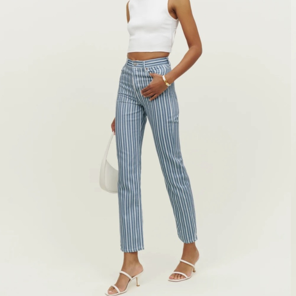 Reformation Cynthia striped high rise straight jeans 25